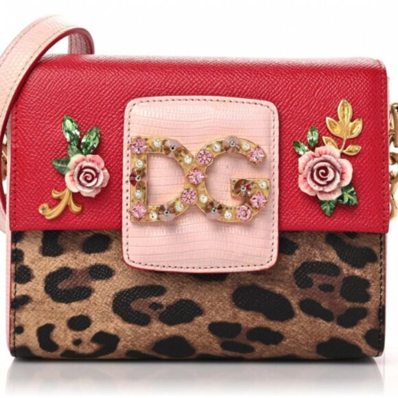 Dolce & Gabbana Handbags - Dolce & Gabbana Dauphine Leopard Print Lizard Crystal Embellished DG Mi…